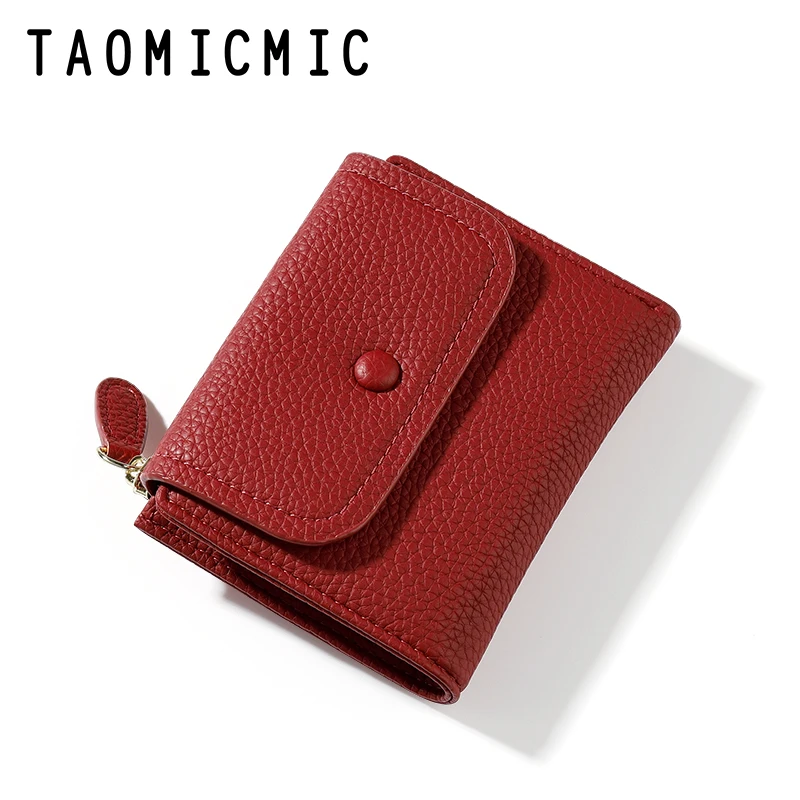 

TAOMICMIC New Trifold Ladies Wallet With Zipper Coin Bag Card Holder Brand Designer Red Women Wallets Fashion Female Short Purse, Pink