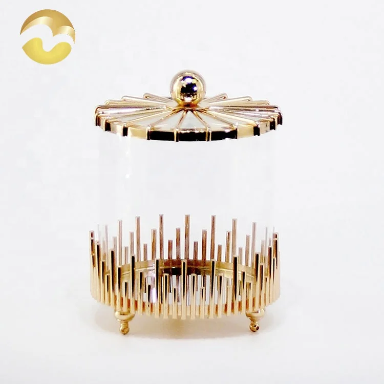 

unique artistic style gold snacks cookie candy glass metal storage jar for saving food Trinket boxes