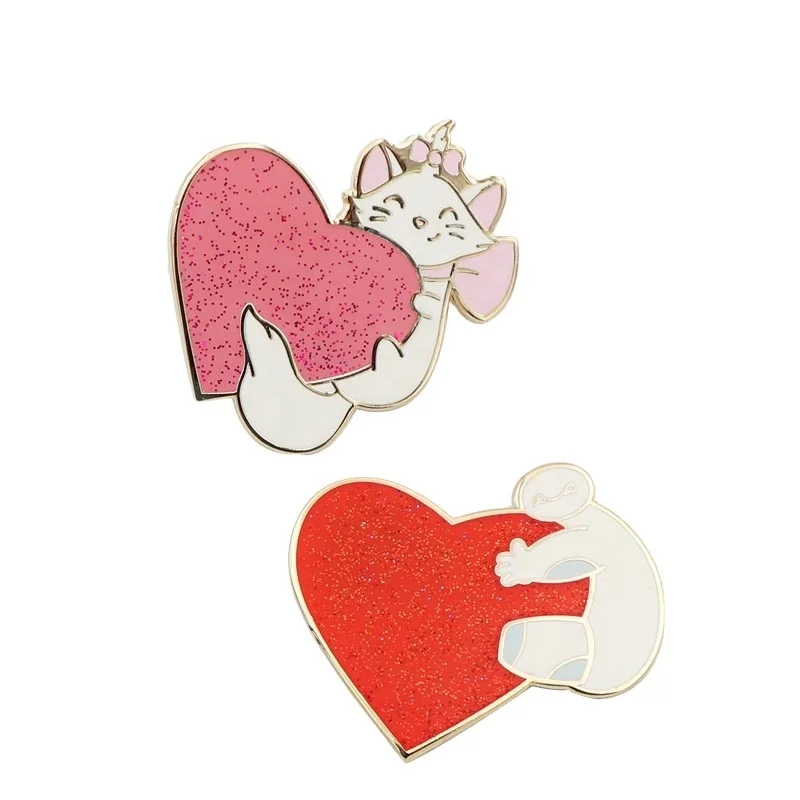 

Enamel heart pin with glitter Custom your own fashionable design Wholesale hard enamel cute cat pin badges, Patone color (custom color)