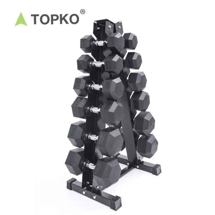 

TOPKO 10kg gym power training equipment rubber coated steel weights in lbs hexagon hex dumbbells sets 40kg, Black