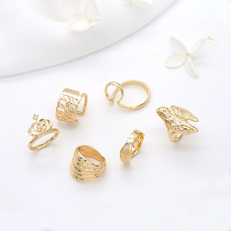 

Hot Selling 14K Gold Plated Multi Shape Open Crown Round Design Diy Jewelry Ring