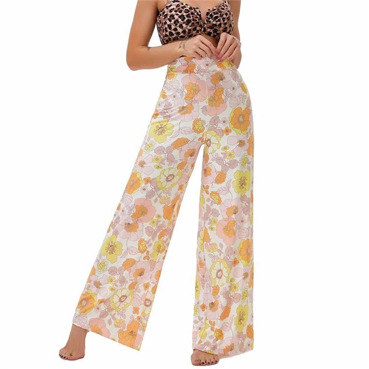 

Hot sale bodycare outdoor fashion women beach pants sport dancing print high waist fashion casual loose yoga pants trousers