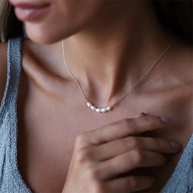 Fashion Korean Party Jewelry Irregular Baroque Pearl Beads Stainless Steel Clavicle Necklace