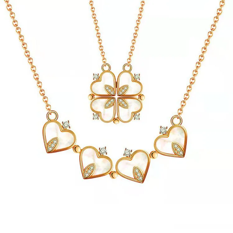 

G1912 Hot Selling Two Ways To Wear Magnetic White Shell Heart Four Leaf Clover Necklace for Women