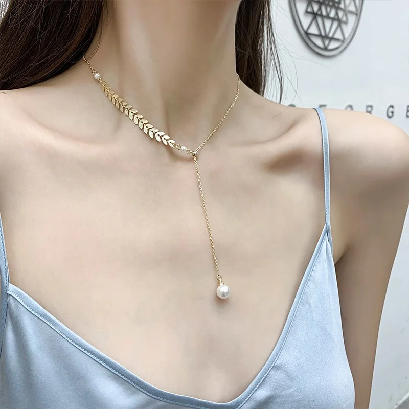 

Simple Clavicle Chain Jewelry Sexy Metal Short Necklace Adjustable Elegant Pearl Prom Party Necklace Women, Picture shows