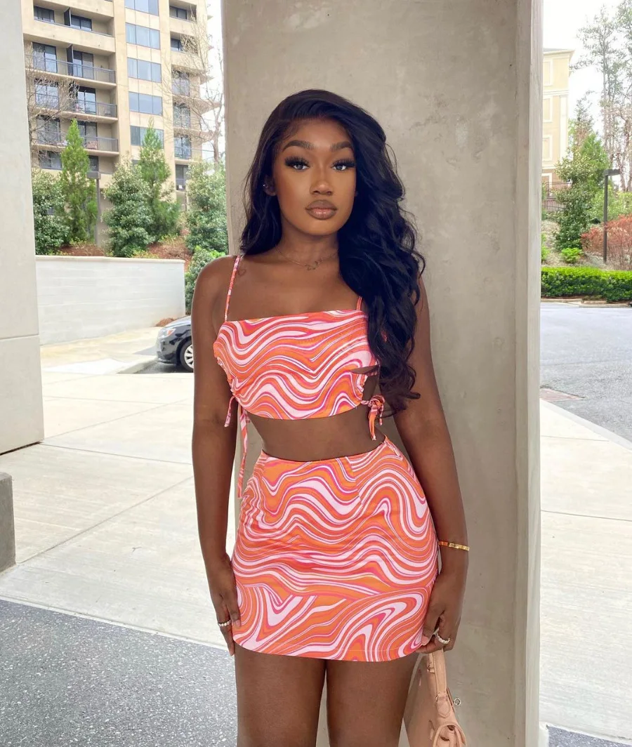 

(RTS 0.3) 8055 Summer Women's Sleeveless Printed Split Casual Skirt Suit two piece short set for women