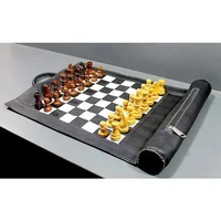 

Luxury leather travel bound chess set table roll up board games for chess travel set in leather case