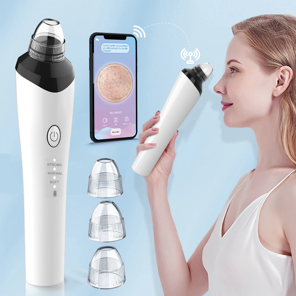 

Facial electric logo microdermabrasion portable smart derma suction tool kit acne pores cleanser blackhead remove vacuum camera, White color