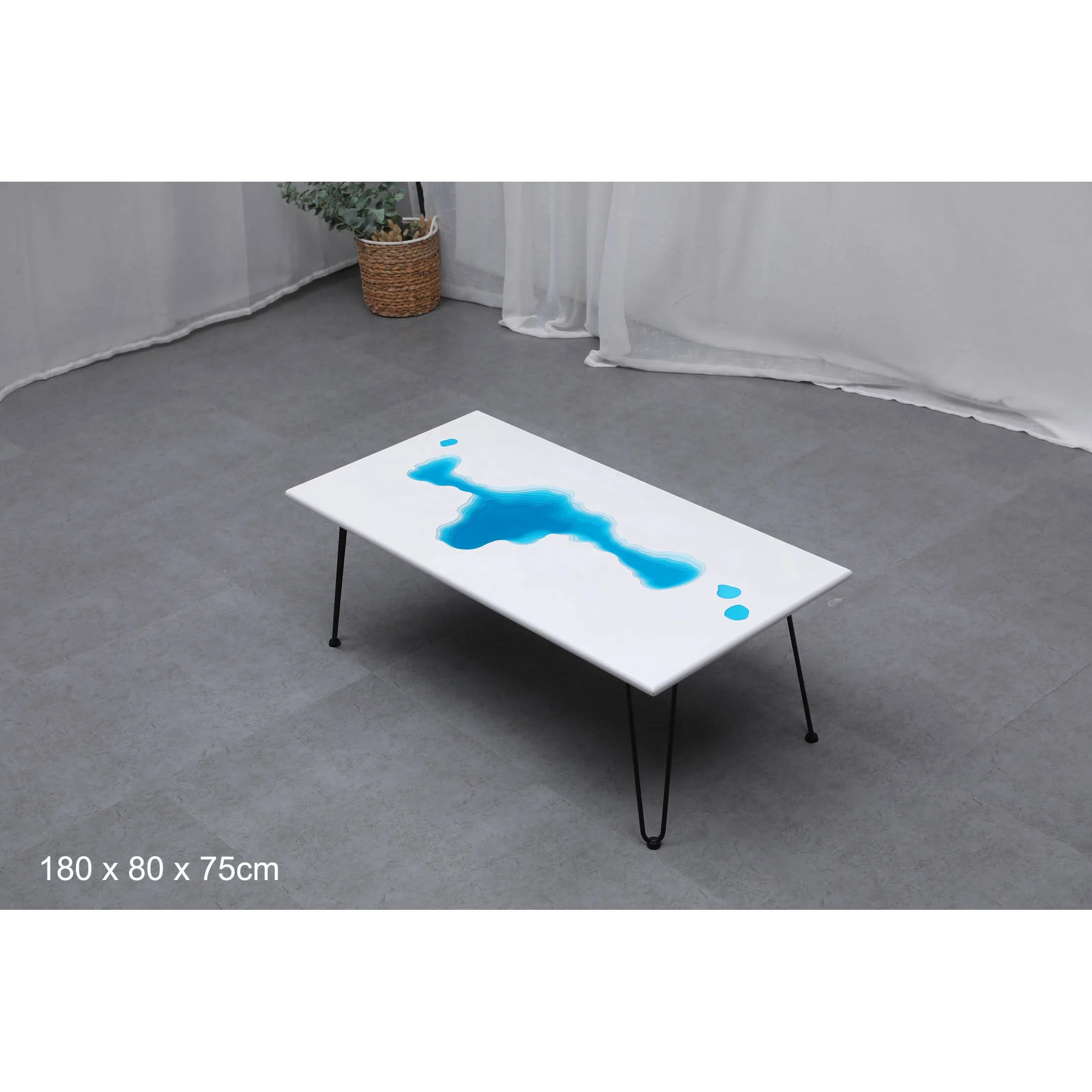 Индивидуальный заказ реки обеденный стол DIY бассейн узор белый покрытием древесины с голубой эпоксидной смолы