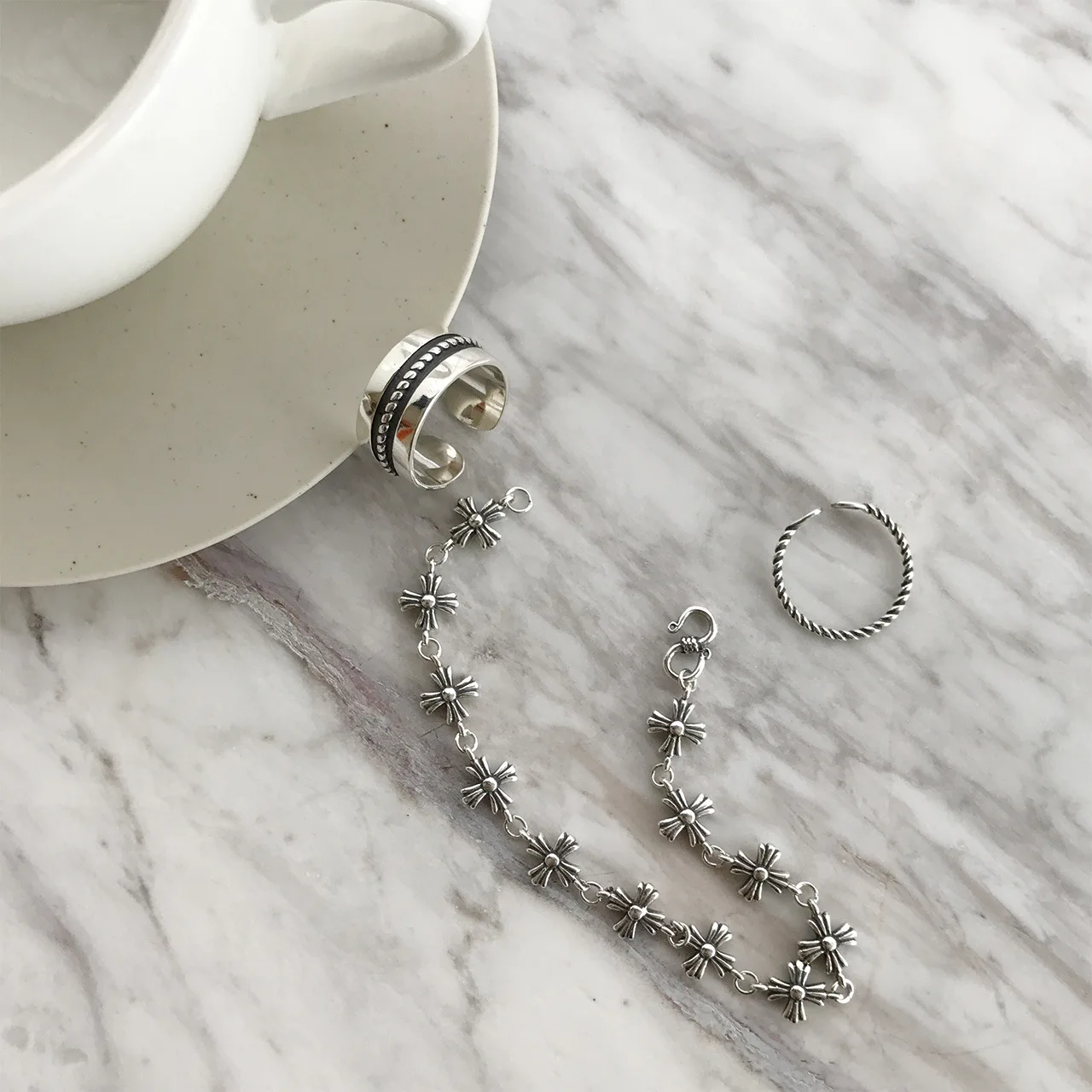 

New Product Handmade Design Custom 925 Sterling Silver Cross Bracelet, Silver color