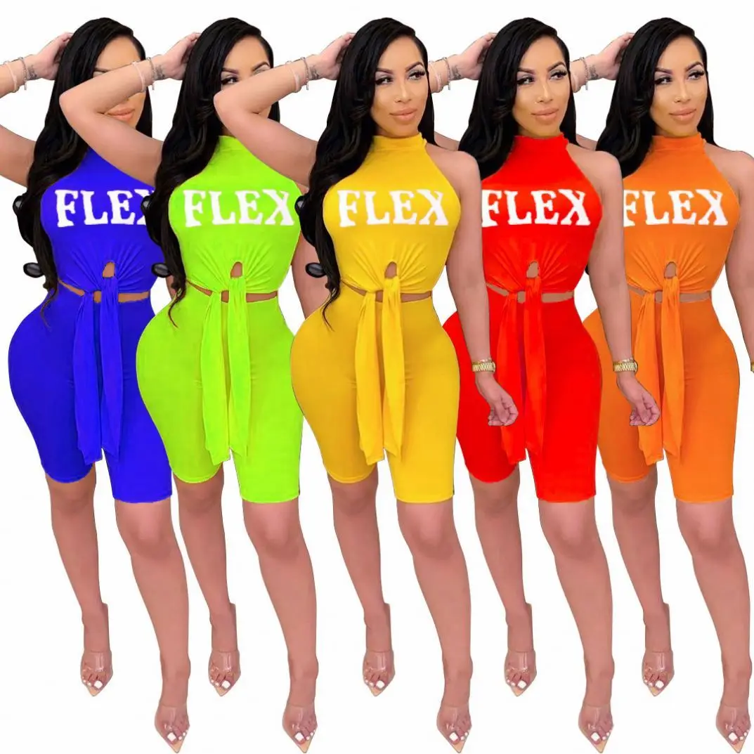 

Trendy Women Two Piece Summer Short Set Ladies Tracksuit Biker Short 2 Piece Stain Jogger Leggings Set 2021