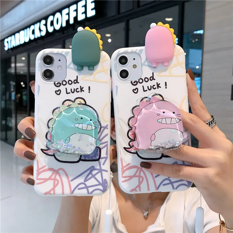 

Cartoon Dinosaur quicksand holder cover with doll soft shockproof phone for Huawei Y9 Y7 pro Nova7i 5T Y8P P30pro Mate20 9Xlite