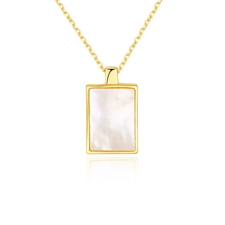 

18K Gold Filled Rectangular Tag 925 Sterling Silver Shell Pendant Necklace