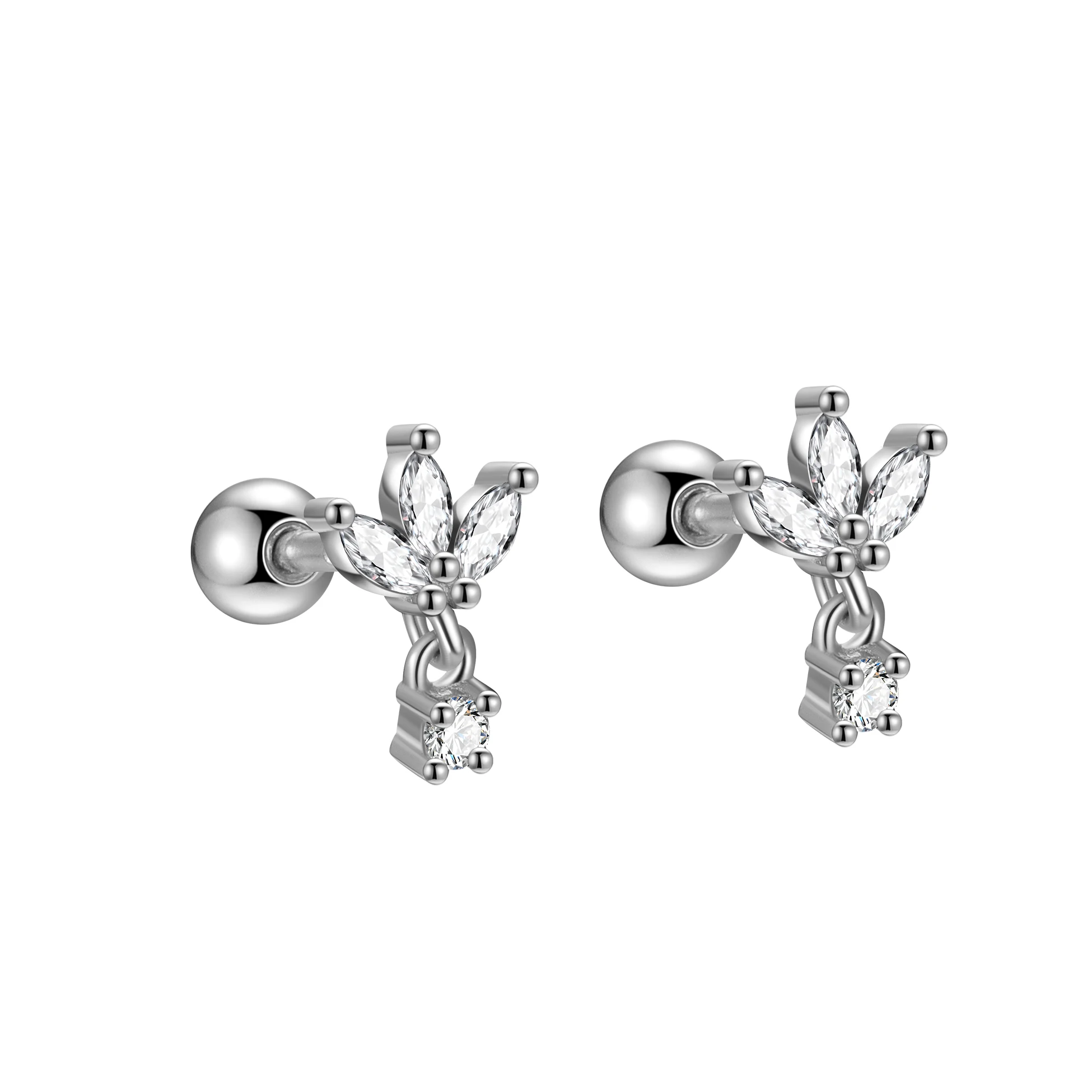 2025 Fashion Designer Stud 925 Sterling Silver Marquise CZ Dangle Screw Back Earrings Set Fine Jewelry Women Flower