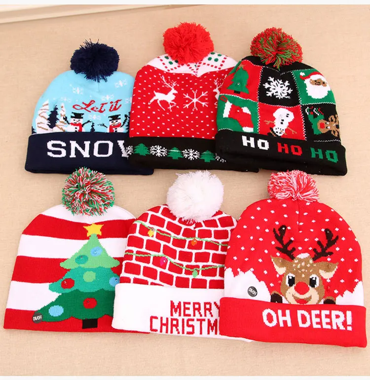

Christmas Hat Decoration Kids Hat Winter Warm Knitted Hat LED Light Up