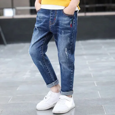

New Design Kids Denim Jeans Full Length Black Blue Jeans Boys Elastic Waist Pants Children's Clothing