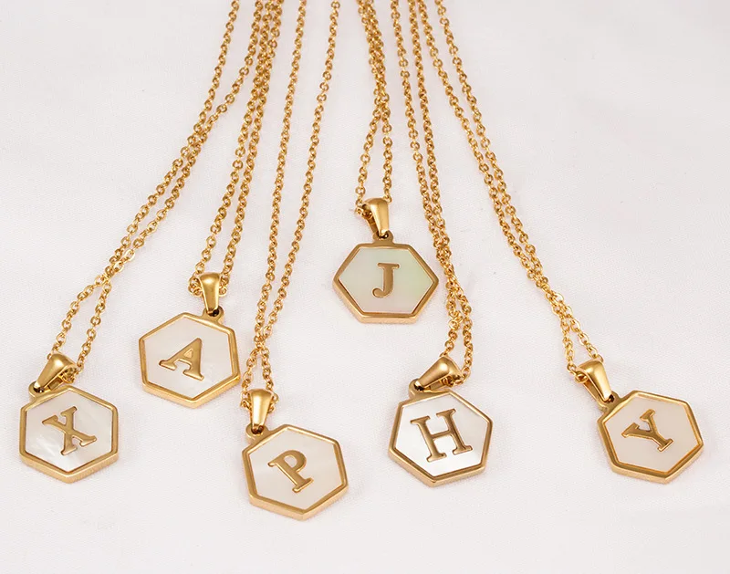 

2022 Trendy Stainless Steel Hexagon 18K Gold Plated A-Z Alphabet Letter Pendant Necklace for Men Women Gift
