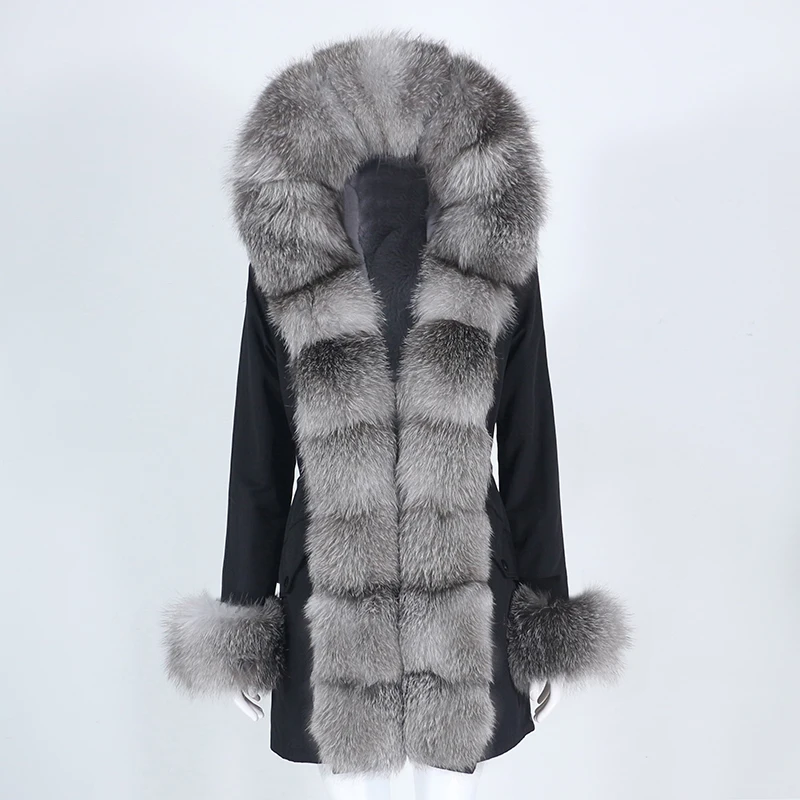 

OFTBUY 2021 New Waterproof Real Fur Coat Winter Jacket Women Natural Fox Fur Collar Hooded Long Parka Warm Outerwear Streetwear