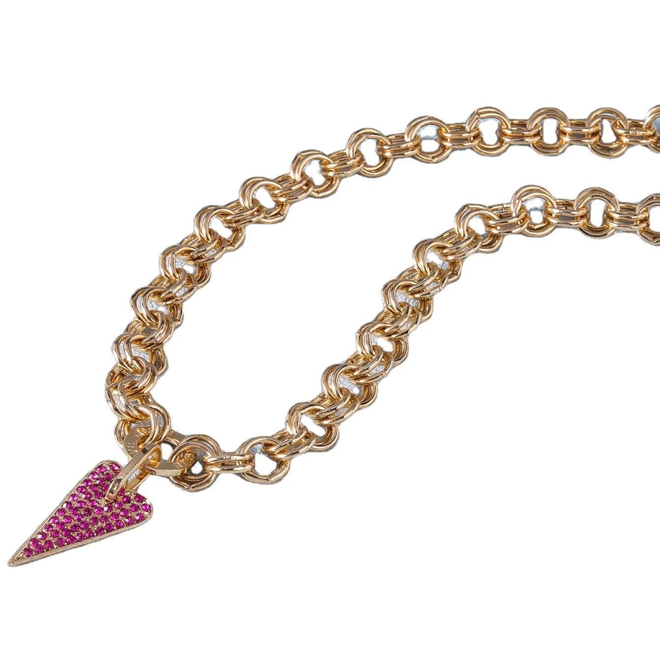 

Obei Women Fashion Jewelry Gold plated Chunky Chain Pink Rhinestone Heart Pendant necklace