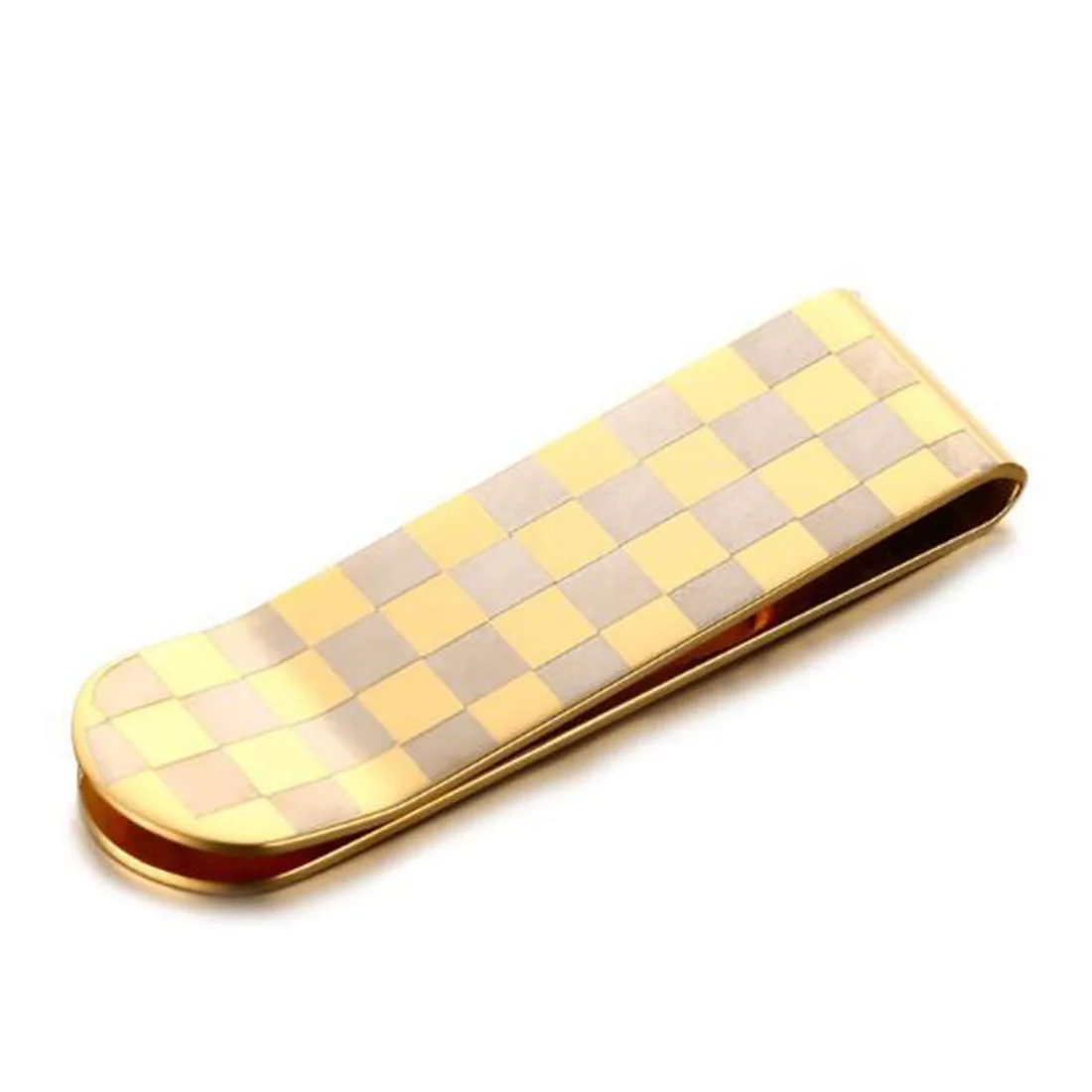 

MCJSF00006 Simple Design Mens Stainless Steel Check Pattern Cash Money Clip Gold Plated Credit Card Holder Wallet, Silver, gold, black, rose gold