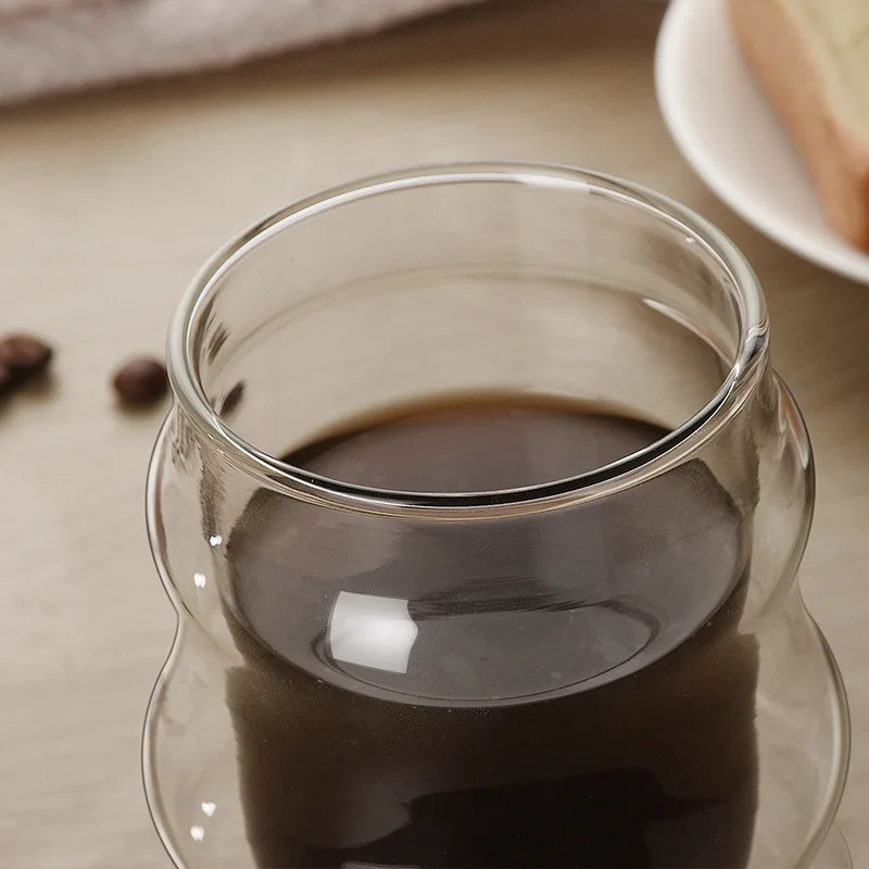 

New product double walled glasses with wave decoration coffee mugs without handle for sale, Clear