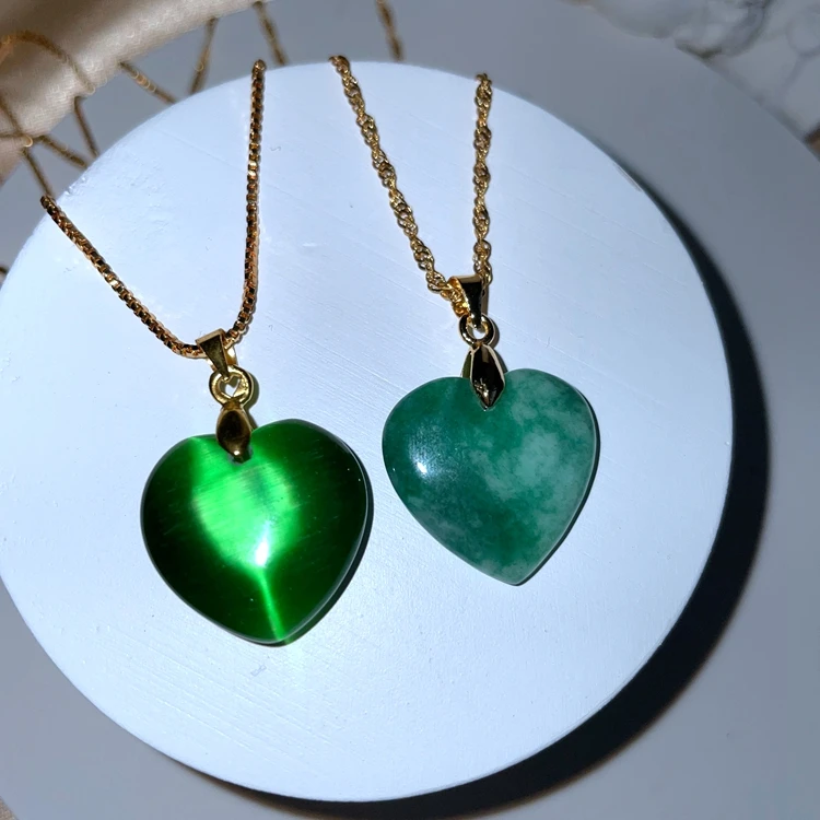 

2022 new products women gifts green jade necklace crystal necklace heart necklace 18k gold plated heart pendant