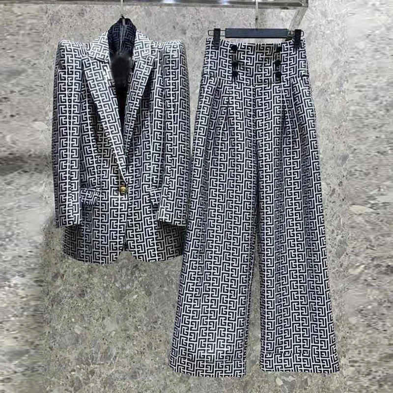 

High Street Stylish Women Pattern Embrodiery Long Pants Set Elegant Designer Outfits Suits