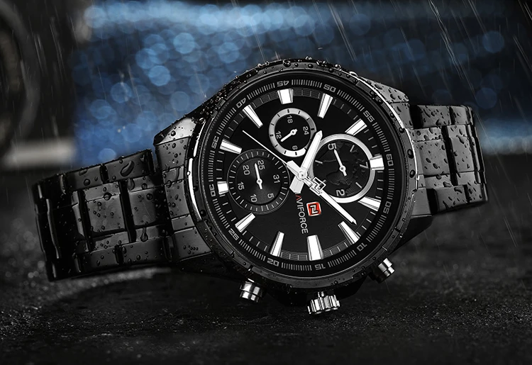NAVIFORCE NF9089 cheap custom brand gents quartz watch stylish steel Strap water resist Calendar week display 24 hour watch set