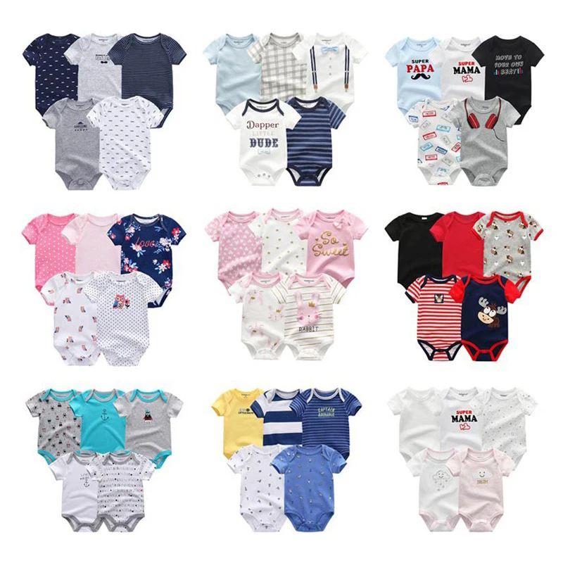 

2021 5 PK best quality 100%cotton short sleeve baby romper, Any colors