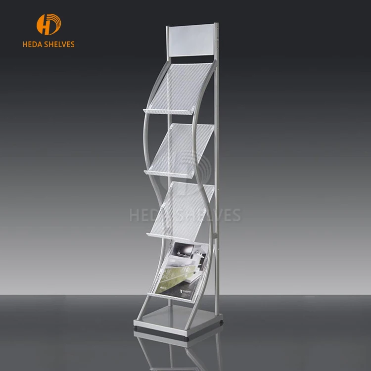 Office Furniture 4 Tier Steel Iron Free Floor Standing Newspaper Rack