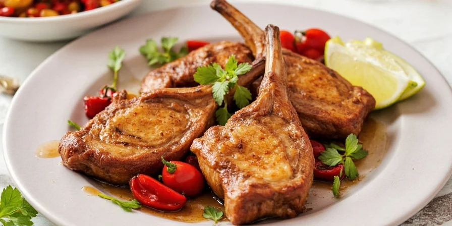 Chef rubbing spice mixture into pork chops