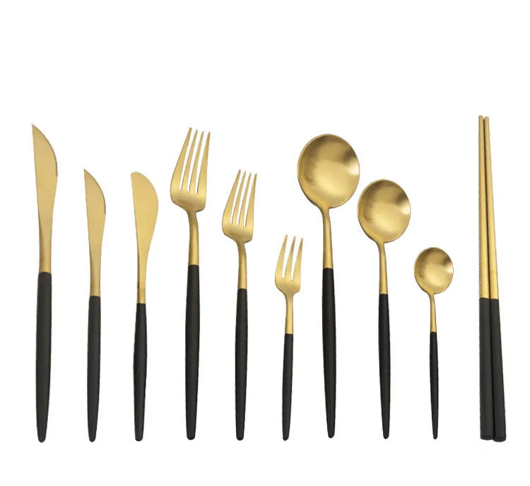 

Metal Reusable cubiertos steel design,Cutipol Goa Black and Gold Flatware Sets high quality