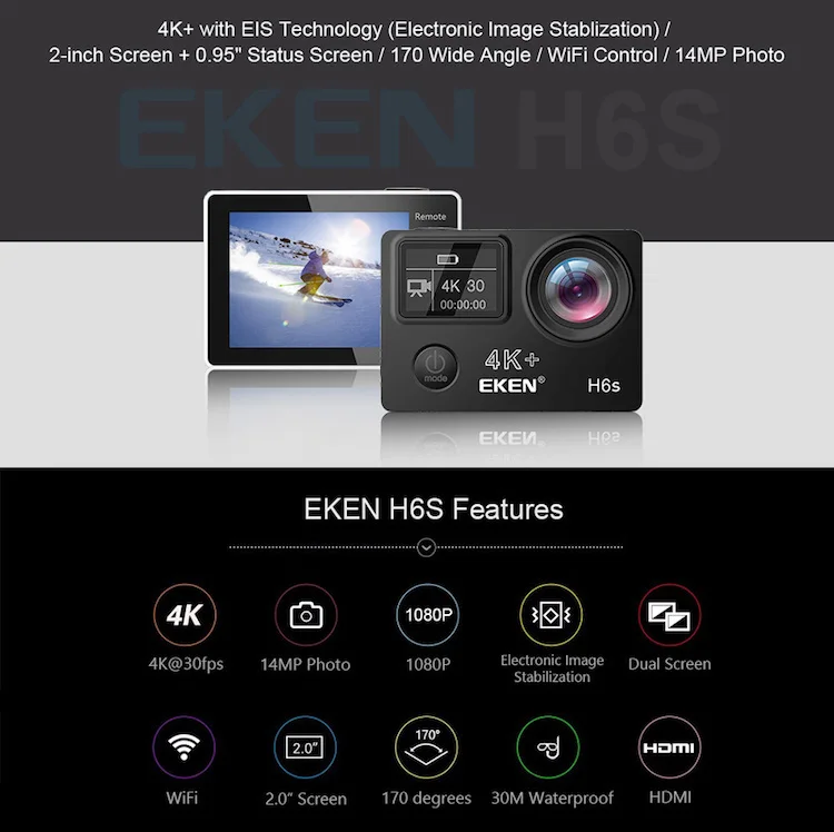 Original Eken H6s Waterproof Sports Camera 1080p Sport Dv 4k+ With Eis