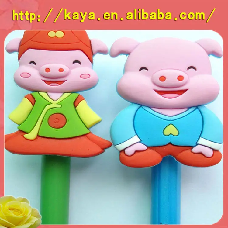 
Lovely 3D cartoon soft pvc custom pencil topper, Chinese plastic pen topper supplier 