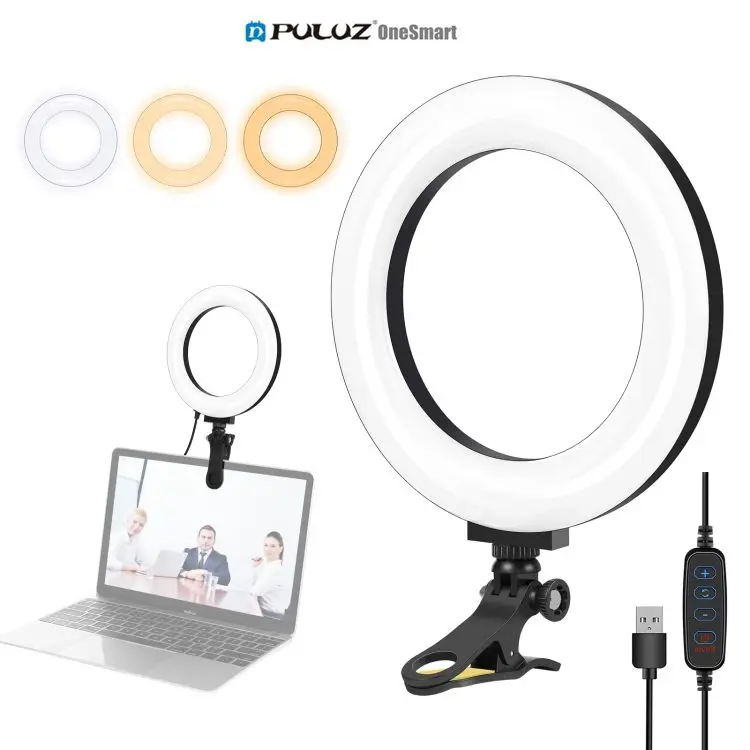 

Factory New PULUZ 6.2 inch  Ring Selfie Light 3 Modes USB Dimmable Temperature LED Curved Vlogging Photography Video Light, Black