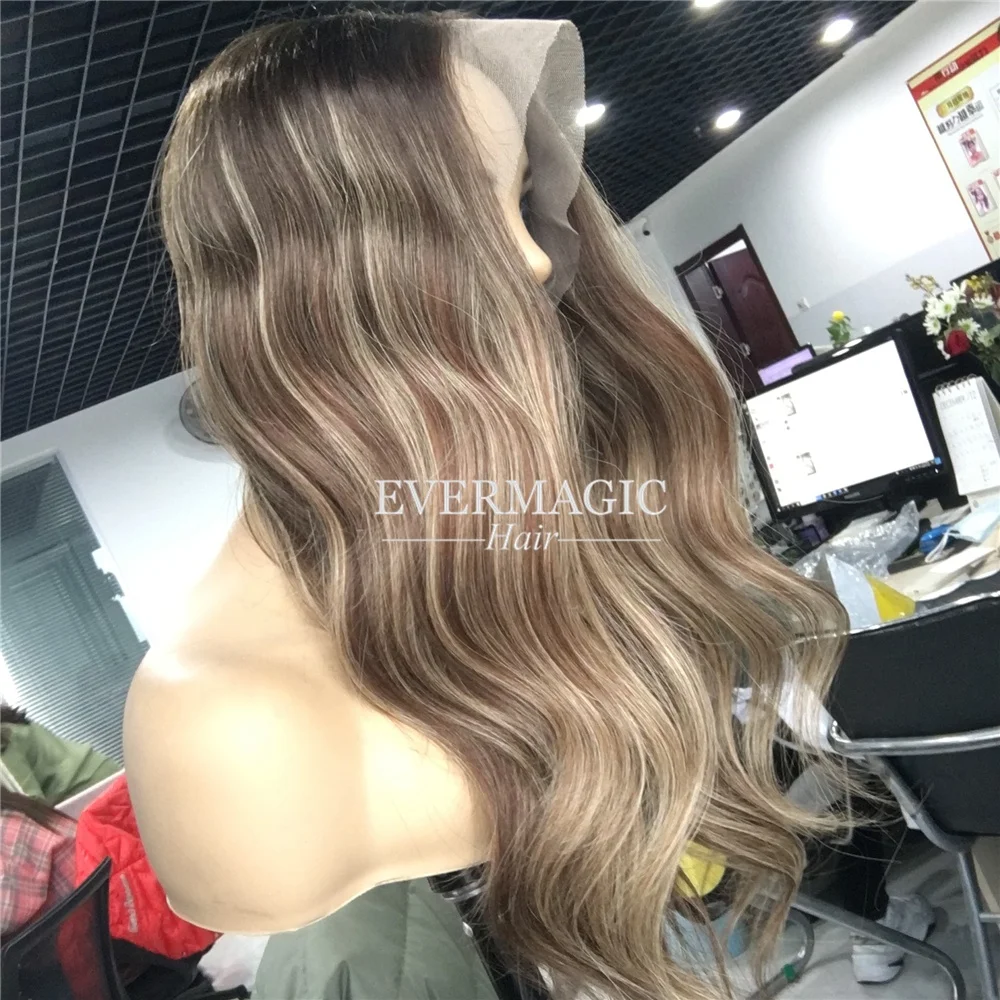 

Balayage Color Hair Lace Frontal Wigs Wavy Hair Ombre Brown Wigs