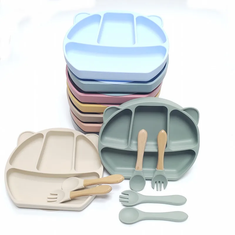 Quality Thickened Silicone Plate for Baby Infant Child Integrated Suction Cup Tableware Learning Eat Training Divided Feeding