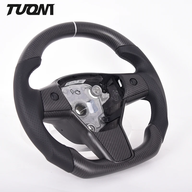 

2022 Custom Perforated Leather Matte Carbon Fiber Led Steering Wheel for Tesla Model X Y S 3 Yoke Car Steering Wheel