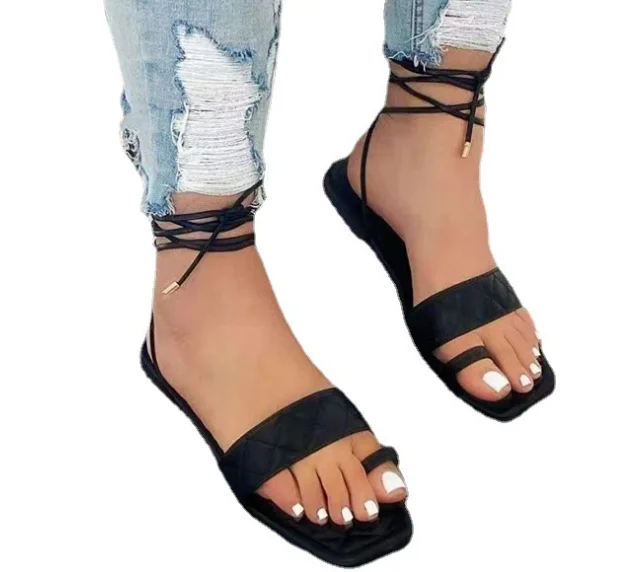 

2021 ladies slippers and sandals summer tie up sandals summer ladies shoes