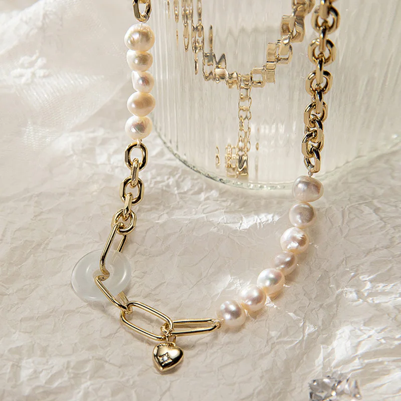 

Women Gold Sweater Chain Accessories Opal Round Freshwater Pearl Necklace