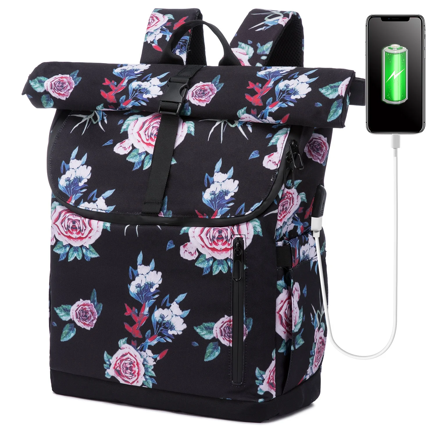 

LOVEVOOK 2022 waterproof rolltop backpack 17.3 rose laptop compartment large university students women travel Laptop backpacks