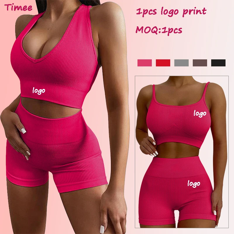 

High quality new style fitness wear seamless design yoga set solid color leggings Sports Bras activewear, As shown or customized