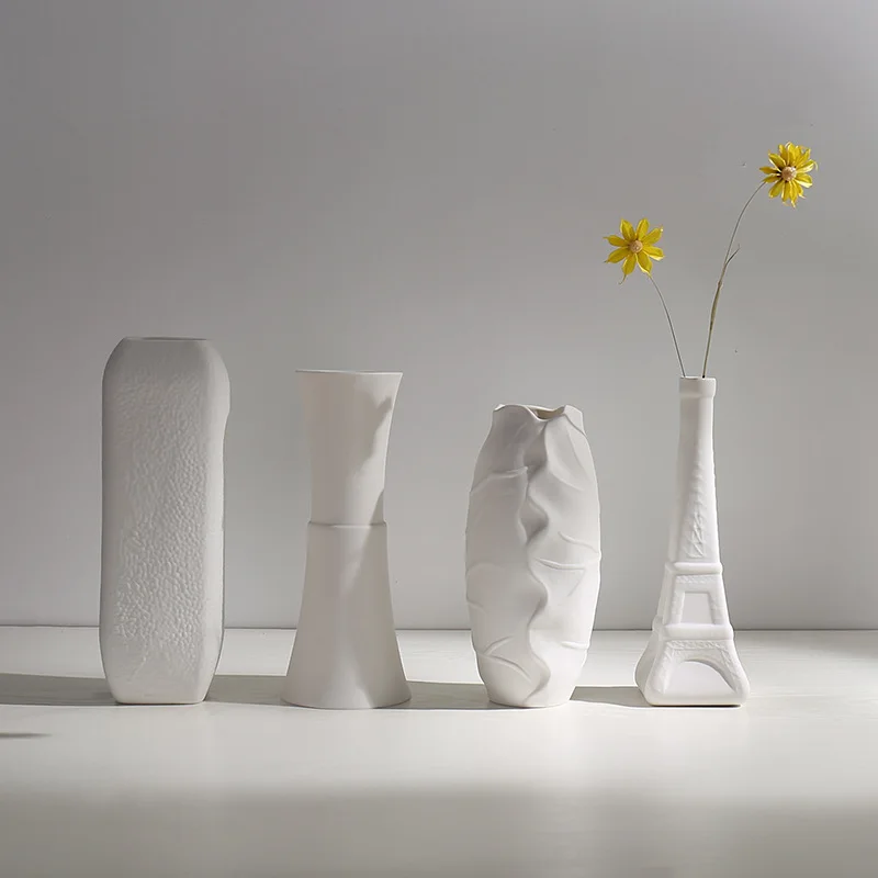 

Custom 7 shapes designer minimalist home decoration nordic matt plain white rustic ceramic flower keramik vase