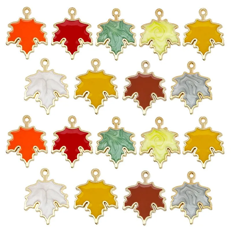 

Mix Colors Enamel Maple Leaf Charms Pendants for Making Necklaces Drop Earrings Keychain DIY Jewelry Craft Supplies, As picture