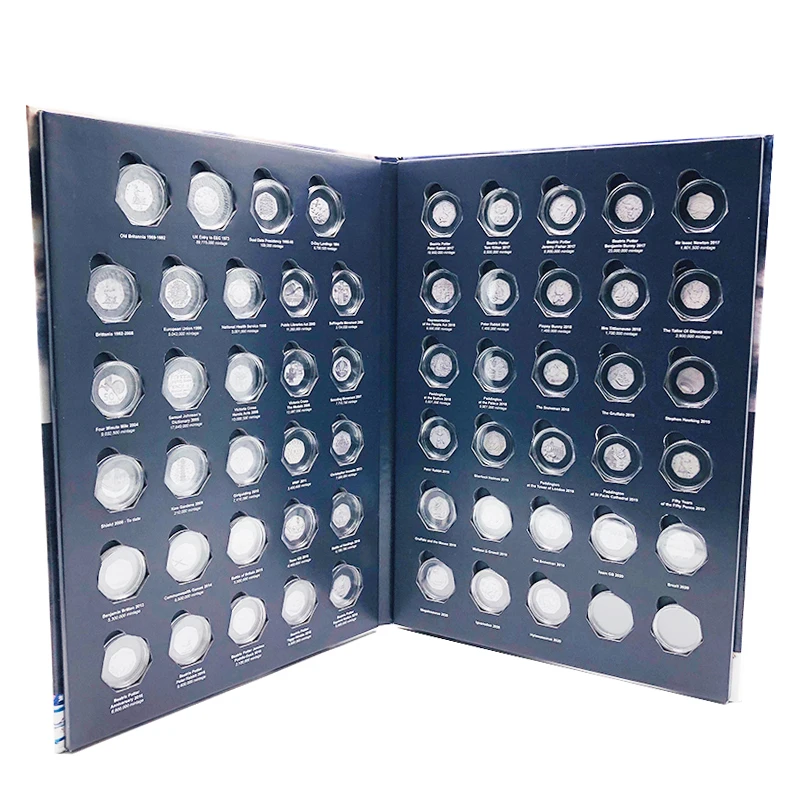 
2020 Luxury Hardcover UK 50 Pence Coin collecting album 59 positions with capsules 