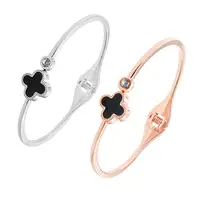 

B02 Girl Lucky Four leaf clover bracelet For women fashion crystal jewellery Silver plated wedding Bangles bracelets