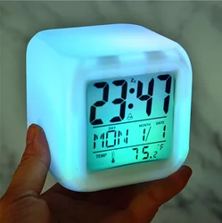 New Creative Sublimation Blank Desk Clock Glowing Led Light Up Colorful Color Changing Digital Alarm Clock for Kids Bedroom