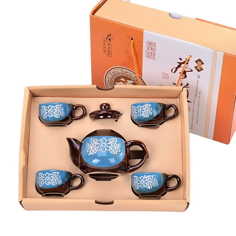 

New design European Customs Style Ceramic Tea Gift box packaging Coffee Set Teapot Set With handle Ceramic tea set