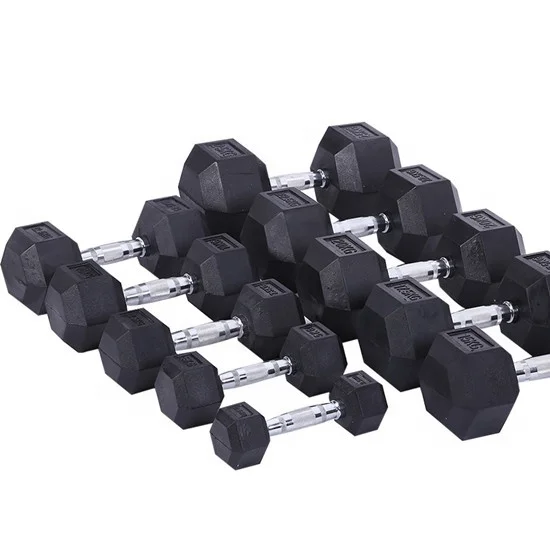 

Custom gym weightlifting dumbbell rubber coated hex dumbbell set, Black, can be custom