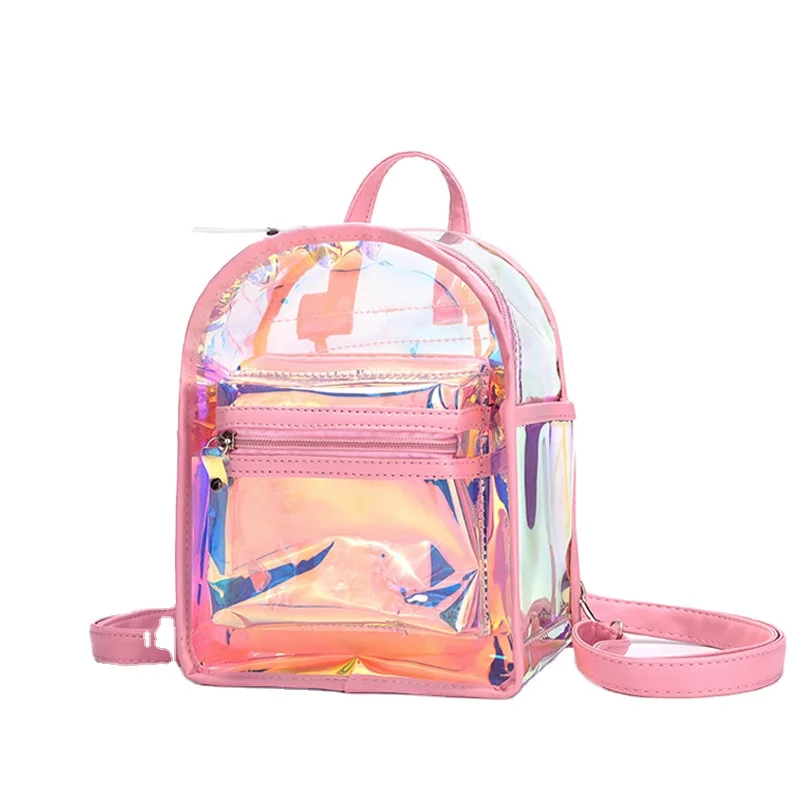 

Fashion Waterproof Transparent Casual Shoulder Crossbody Laser Pvc Cute Backpack For Teenage Girls Holographic Backpack, Black/pink/grey